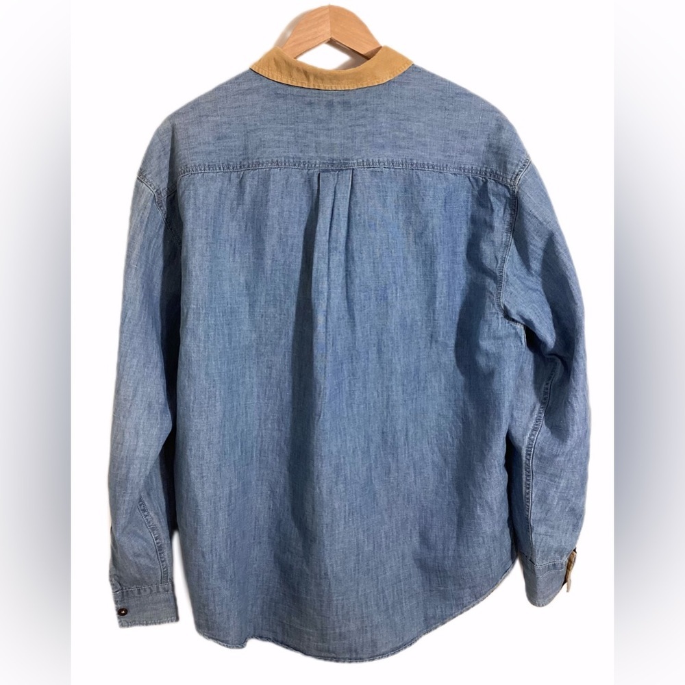 Banana Republic Relaxed Fit Corduroy Trim Chambray Shirt L - Picture 3 of 16